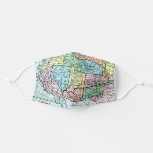 West Coast America Colorful USA Vintage Map Adult Cloth Face Mask