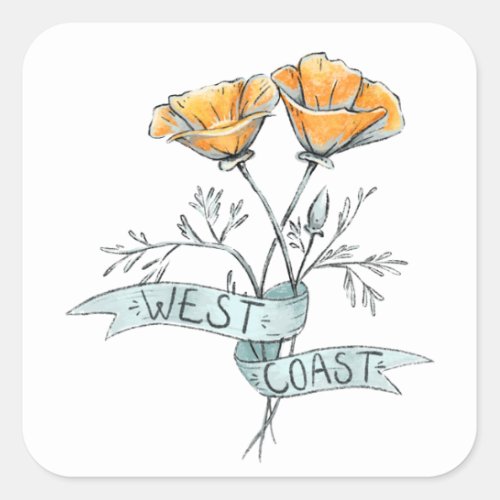 West Coast California Poppy Square Sticker