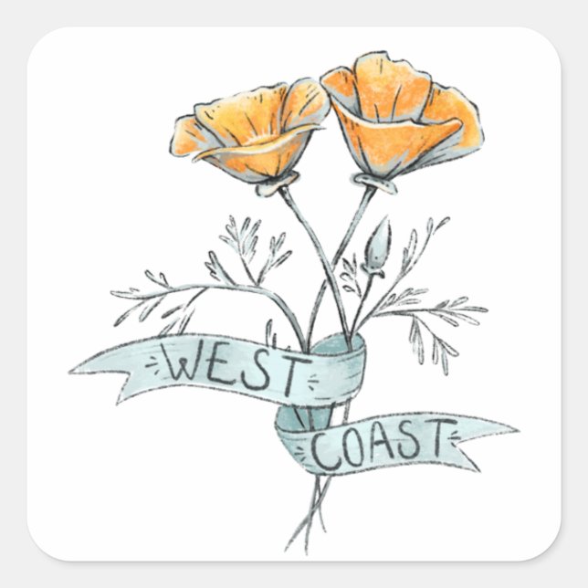 West Coast California Poppy Square Sticker (Front)