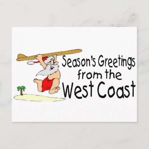 West Coast Greetings Surfing Santa Holiday Postcard