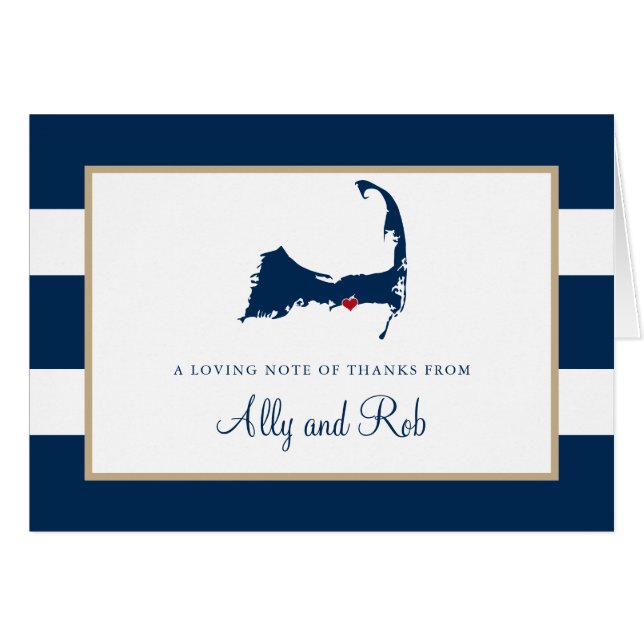 West Dennis Cape Cod Map with Heart Thank You Cards (Front Horizontal)