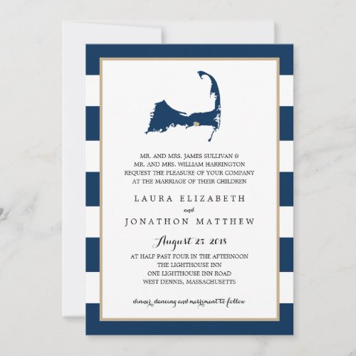 West Dennis Cape Cod Map with heart  Wedding Invitation