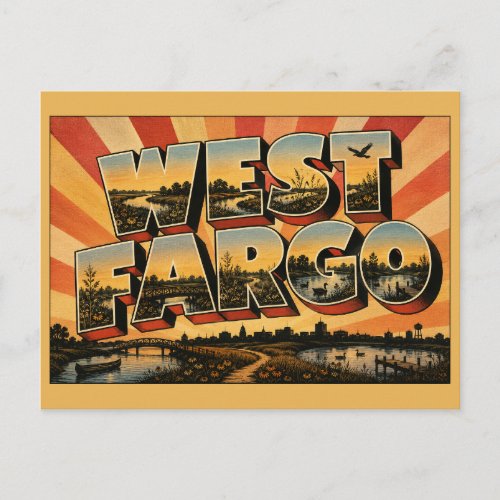 West Fargo North Dakota Prairie River Lakes Art Postcard