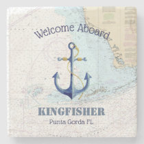 West FL Nautical Anchor &amp; Boat Name Welcome Aboard Stone Coaster