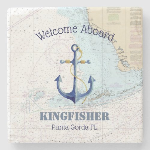 West FL Nautical Anchor  Boat Name Welcome Aboard Stone Coaster