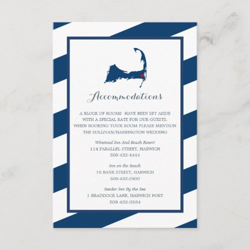West Harwich Cape Cod Navy Blue  Accommodations Enclosure Card