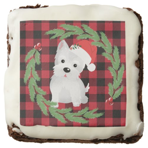 West Highland Dog Santa Hat Buffalo Plaid Pine Brownie