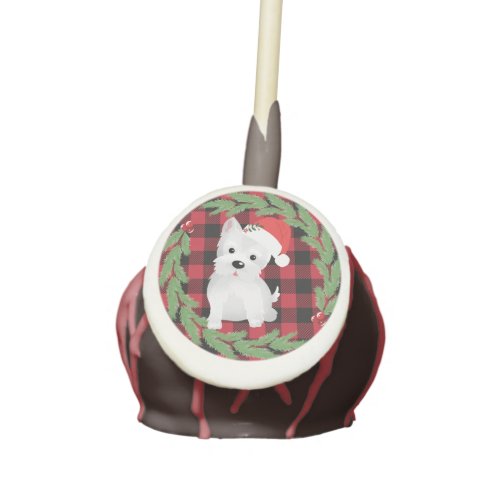 West Highland Dog Santa Hat Buffalo Plaid Pine Cake Pops