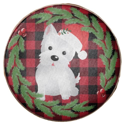 West Highland Dog Santa Hat Buffalo Plaid Pine Chocolate Covered Oreo