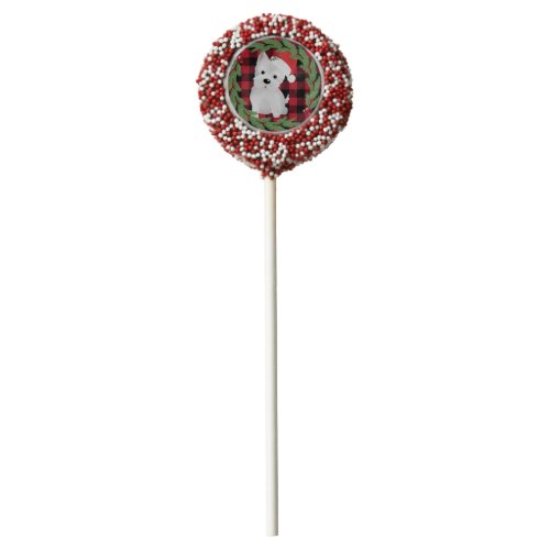 West Highland Dog Santa Hat Buffalo Plaid Pine Chocolate Covered Oreo Pop