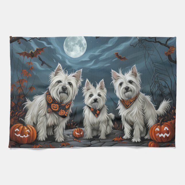 West Highland Halloween Spooky Kitchen Towel (Horizontal)