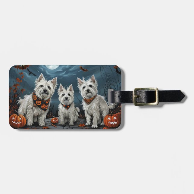 West Highland Halloween Spooky Luggage Tag (Front Horizontal)