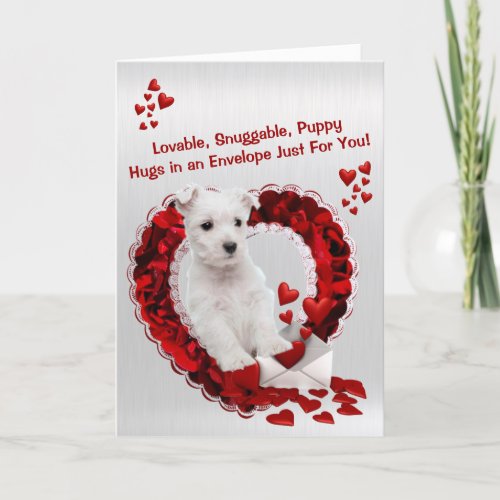 West Highland Lovable Terrier Snuggable Puppy Hugs Holiday Card