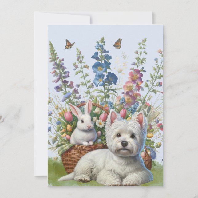 West Highland Terrier and Bunnie Easter card (Front)