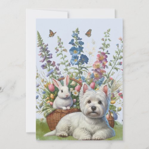 West Highland Terrier and Bunnie Easter card