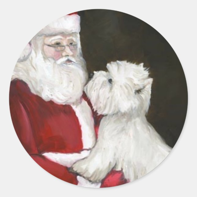 West Highland Terrier and Santa Dog Art Stickers (Front)