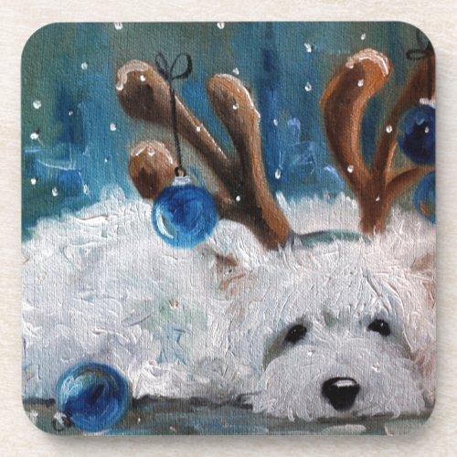West Highland Terrier Blue Christmas Westie Dog Drink Coaster