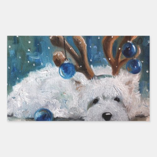 West Highland Terrier Blue Christmas Westie Dog Rectangular Sticker