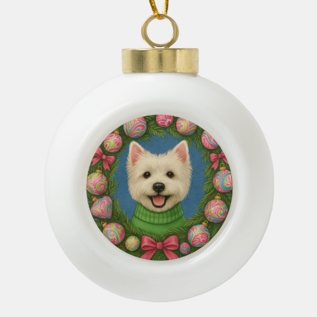 West Highland Terrier Ceramic Ball Christmas Ornament (Front)
