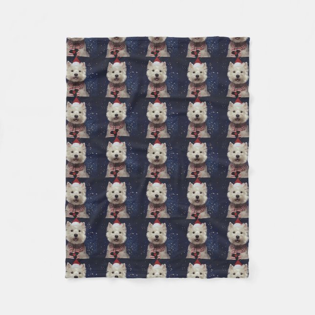 West Highland Terrier Christmas Fleece Blanket (Front)