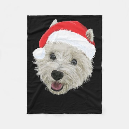West Highland Terrier Christmas Santa Hat Fleece Blanket