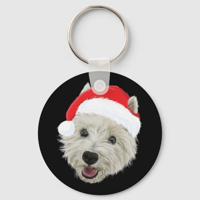 West Highland Terrier Christmas Santa Hat Keychain (Front)