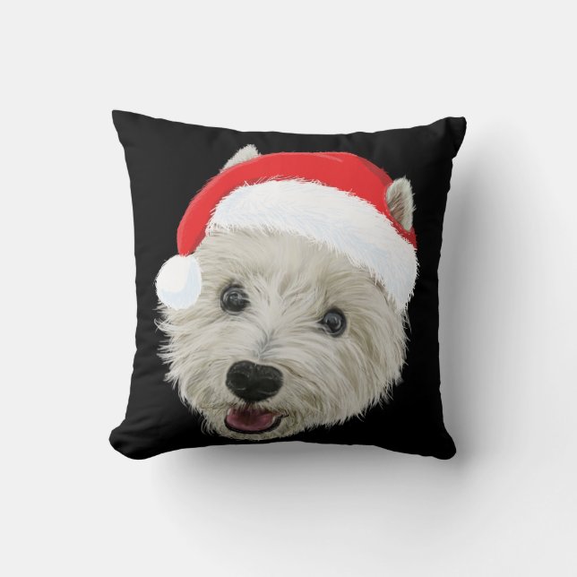 West Highland Terrier Christmas Santa Hat Throw Pillow (Front)