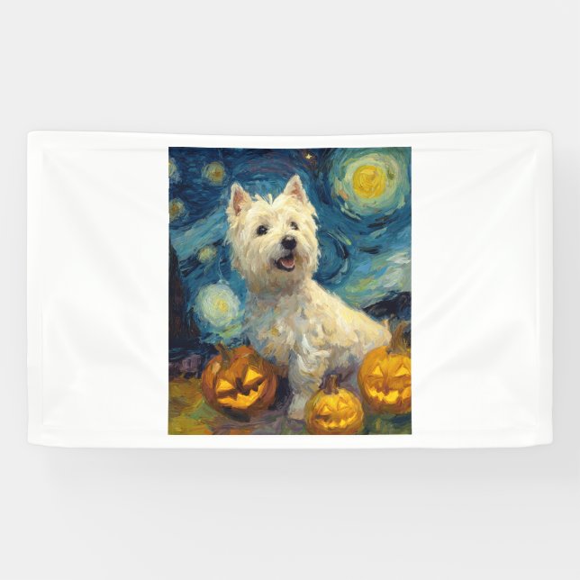 West Highland Terrier Cute Dog Halloween Jack O La Banner (Horizontal)