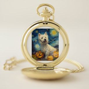 West Highland Terrier Cute Dog Halloween Jack O La Pocket Watch