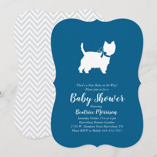 West Highland Terrier Dog Baby Shower Blue Boy Invitation (Front/Back)
