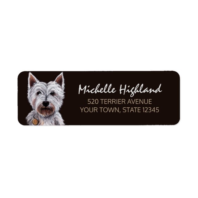 West Highland Terrier Dog Pastel Illustration Label (Front)