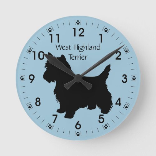 West Highland Terrier Dog Silhouette Personalized Round Clock