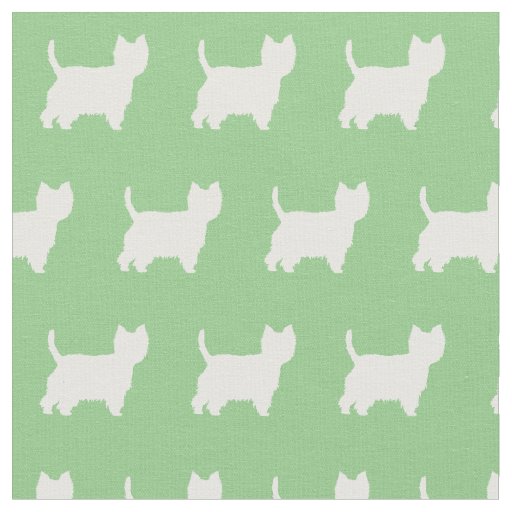 West Highland Terrier Dog Silhouette Sage Green Fabric