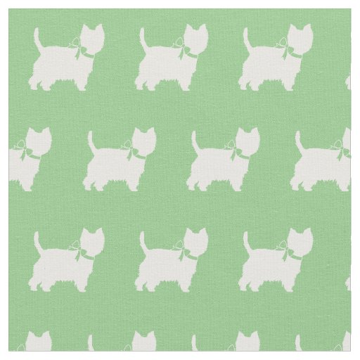West Highland Terrier Dog Silhouette Sage Green Fabric