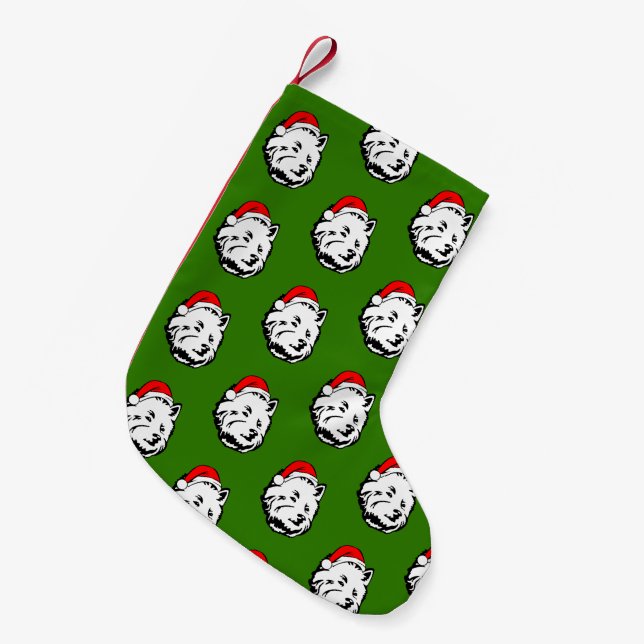 West Highland Terrier Dog with Christmas Santa Hat Small Christmas Stocking (Front (Hanging))