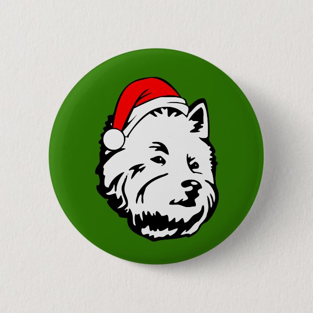 West Highland Terrier Dog with Christmas Santa Pinback Button (Front)