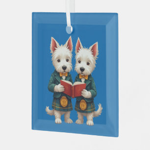 West Highland Terriers Burns Supper Reading Poetry Glass Ornament