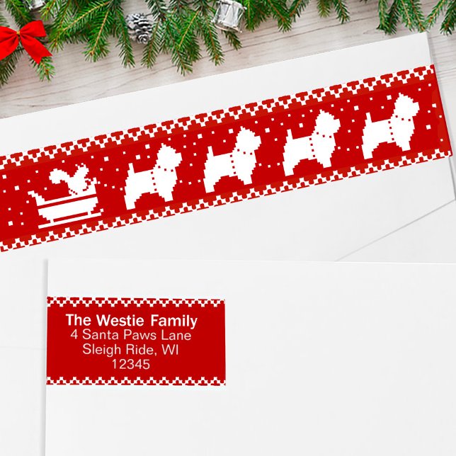 West Highland Terriers Christmas Sleigh Dogs Wrap Around Label (Creator Uploaded)
