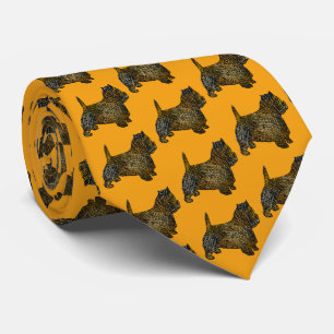 West Highland Westie Silhouette Halloween Orange Neck Tie