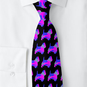 West Highland Westie Terrier Pink Silhouette Black Neck Tie