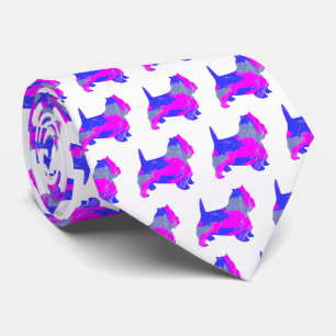 West Highland Westie Terrier Pink Silhouette White Neck Tie