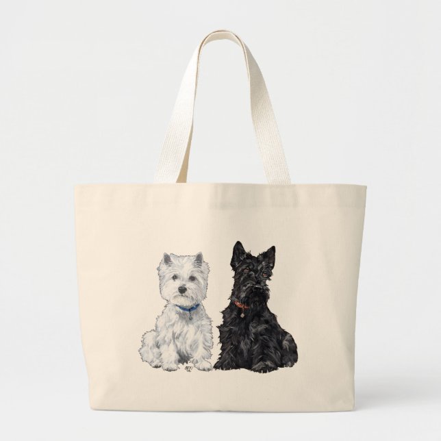 West Highland White & Scottish Terriers Large Tote Bag (Front)