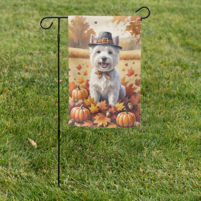 West Highland White Terrier Autumn Leaves Garden Flag (In SItu)