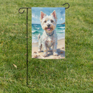 West Highland White Terrier Beach Dog Art Garden Flag