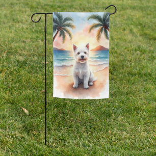 West Highland White Terrier Beach Sunset Garden Flag