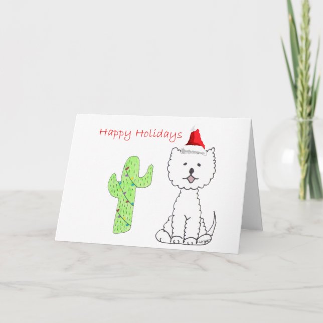 West Highland White Terrier Cactus Christmas Holiday Card (Front)