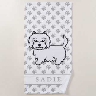 West Highland White Terrier Cartoon Dog &amp; Name Beach Towel