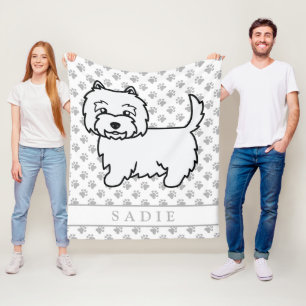 West Highland White Terrier Cartoon Dog & Name Fleece Blanket
