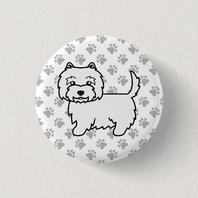 West Highland White Terrier Cartoon Dog & Paws Button (Front)