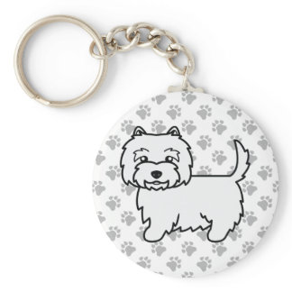 West Highland White Terrier Cartoon Dog &amp; Paws Keychain